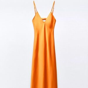 Elegant Orange Satin Slip Dress